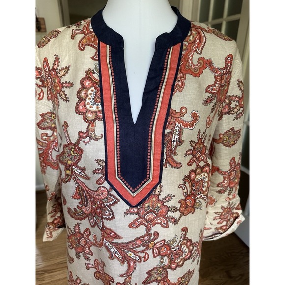 Charter Club Tops - Charter Club Linen Tunic Top Blue Paisley Print Split Neck 3/4 Sleeve Size L